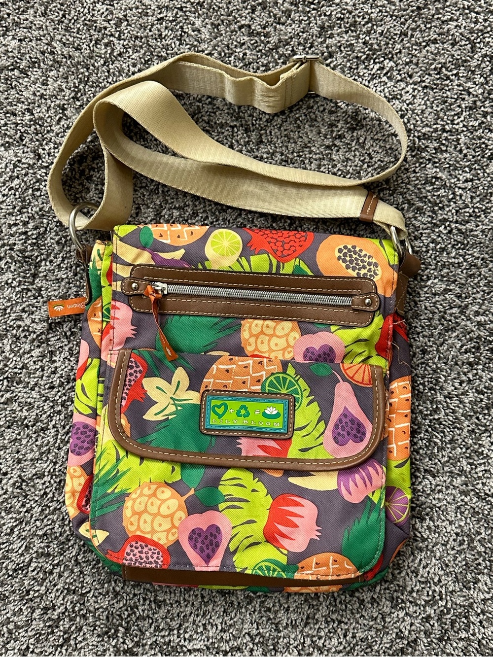 Lily Bloom Multicolor Tropical Fruit Print Crossbody Bag